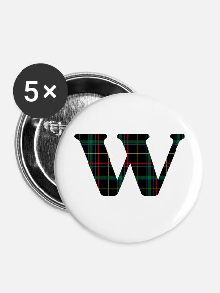 Monogramm mit schottischem Tartan - Buttons klein 25 mm (5er Pack) - Weiß