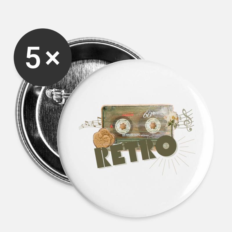 Retro Cassette Collage - Buttons small 1''/25 mm (5-pack) - white