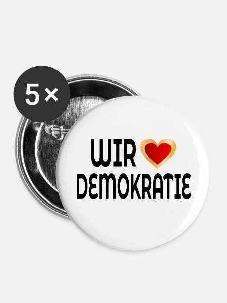 WIR LIEBEN DEMOKRATIE - Buttons klein 25 mm (5er Pack) - Weiß