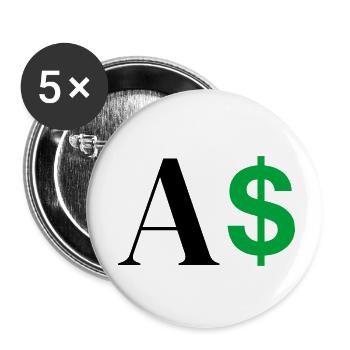 Dollar-Buchstabe - Buttons klein 25 mm (5er Pack) - Weiß - Vorne