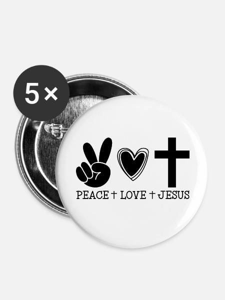 Friede, Liebe & Jesus - Buttons klein 25 mm (5er Pack) - Weiß