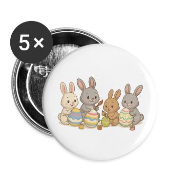 Les amis lapins peignent des œufs de Pâques - Sweet Easter design - Lot de 5 petits badges (25 mm) - blanc - Devant