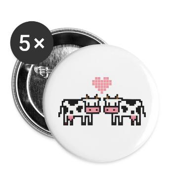 Vache Pixel Amour - Lot de 5 petits badges (25 mm) - blanc - Devant
