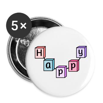 Happy - Buttons klein 25 mm (5er Pack) - Weiß - Vorne