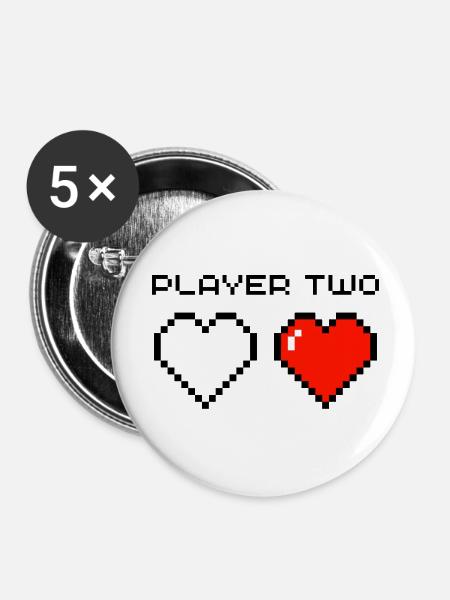 Player Two - Buttons klein 25 mm (5er Pack) - Weiß