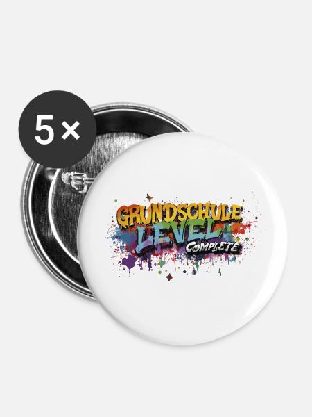 Grundschule Level Complete Graffiti Abschlussshirt - Buttons klein 25 mm (5er Pack) - Weiß