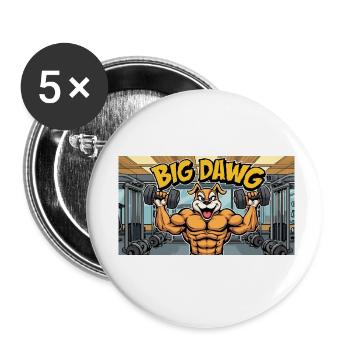 A funny cartoon style dog lifting dumbbells at - Buttons small 1''/25 mm (5-pack) - white - Front