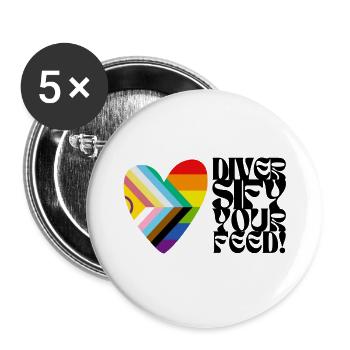 🌈♿ Diversify Your Feed –Progress Pride&Disability - Buttons small 1''/25 mm (5-pack) - white - Front