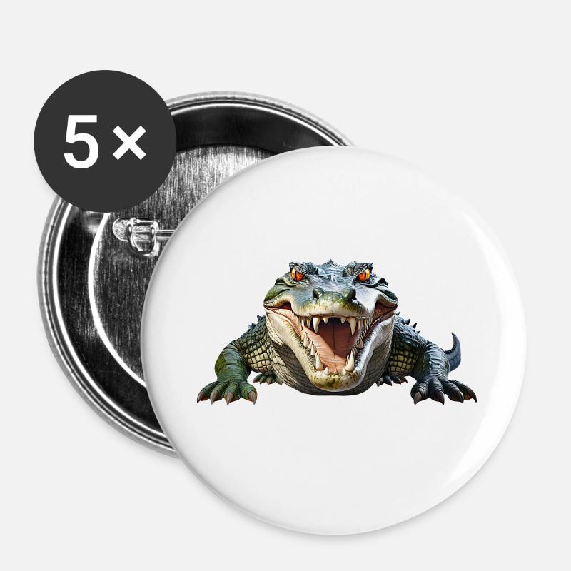 Krokodil - Buttons klein 25 mm (5er Pack) - Weiß