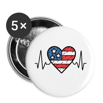 USA Heartbeat Line Amerikanische Flagge Love Design - Buttons klein 25 mm (5er Pack) - Weiß - Vorne