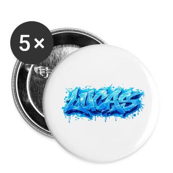 Graffiti LUCAS Name Gift Ideal Printable - Buttons small 1''/25 mm (5-pack) - white - Front