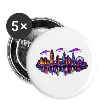 Neon London Skyline Nacht - Buttons klein 25 mm (5er Pack) - Weiß - Vorne