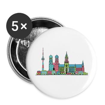 Münchner Stadtskyline Marienplatz Moderne Linienkunst - Buttons klein 25 mm (5er Pack) - Weiß - Vorne