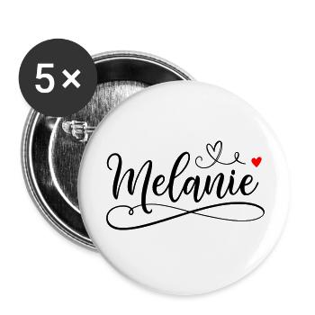 Melanie Last name First name with heart - Buttons small 1''/25 mm (5-pack) - white - Front
