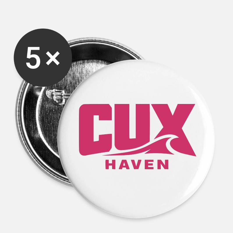 Cuxhaven Wave Logo Pink - CUX haven - Buttons small 1''/25 mm (5-pack) - white