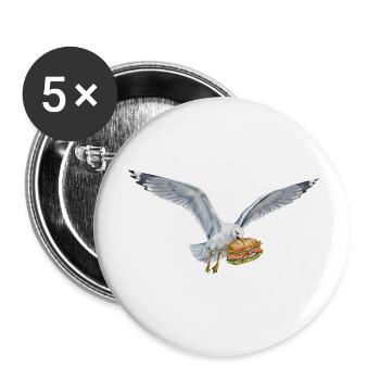 Lustige Möwe Stiehlt Fischbrötchen Strand - Buttons klein 25 mm (5er Pack) - Weiß - Vorne