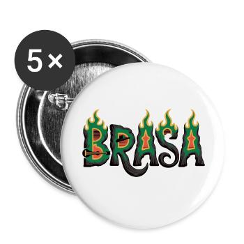 T-shirt Brésil avec flammes – Motif de football samba - Lot de 5 petits badges (25 mm) - blanc - Devant