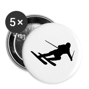 Skifahrer Abfahrt Berg ab - Buttons klein 25 mm (5er Pack) - Weiß - Vorne