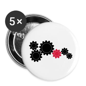 Zahnräder, Teamwork - Buttons klein 25 mm (5er Pack) - Weiß - Vorne