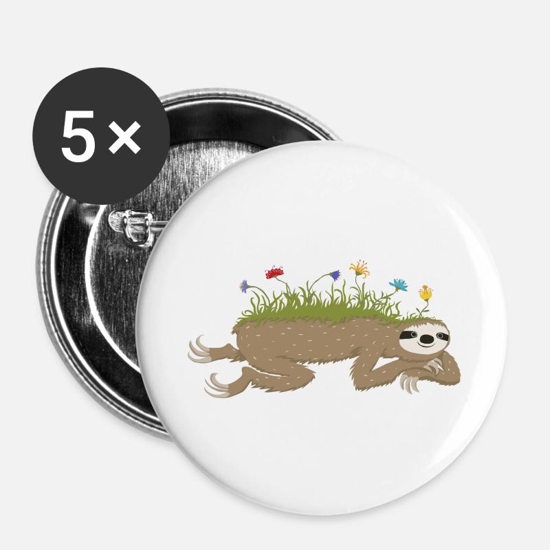 Faultierfrühling - Buttons klein 25 mm (5er Pack) - Weiß