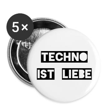 Techno ist Liebe - Buttons klein 25 mm (5er Pack) - Weiß - Vorne