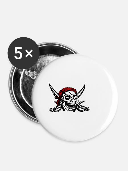 Piraten-Schädel-rotes Tuch - Buttons klein 25 mm (5er Pack) - Weiß