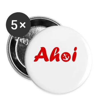 lettrage Ahoy avec ancre rouge - Lot de 5 petits badges (25 mm) - blanc - Devant