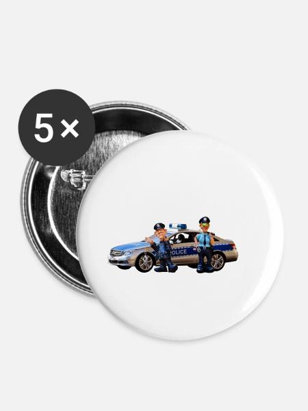 Polizeiauto - Buttons klein 25 mm (5er Pack) - Weiß