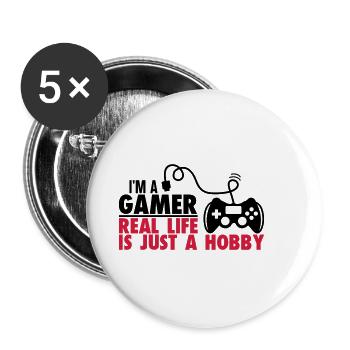 I'm a gamer real life is just a hobby - Buttons klein 25 mm (5er Pack) - Weiß - Vorne