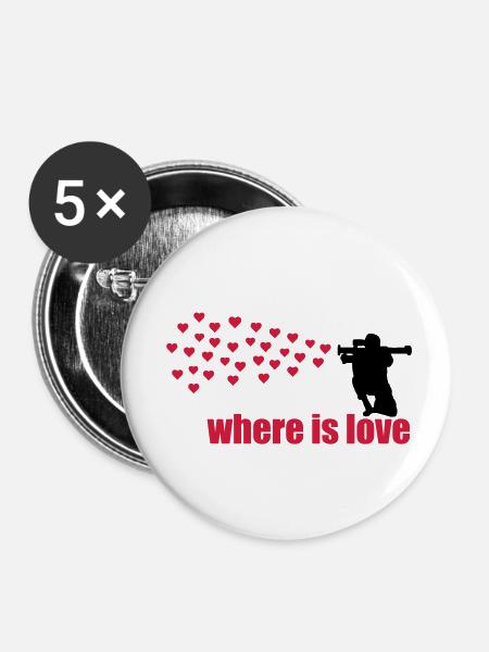 where is love - Buttons klein 25 mm (5er Pack) - Weiß
