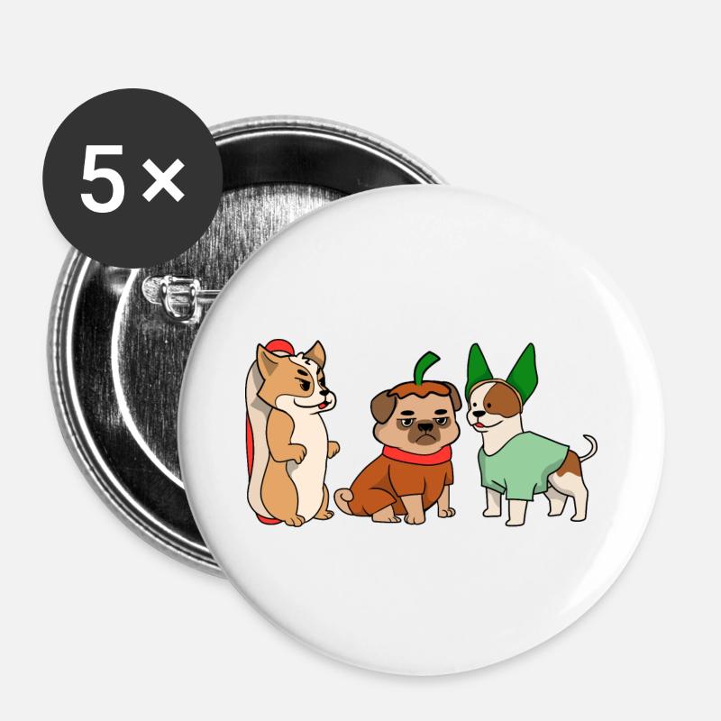 Halloween Mops Pug Katze Dackel Jack Hunde T Shirt - Buttons klein 25 mm (5er Pack) - Weiß