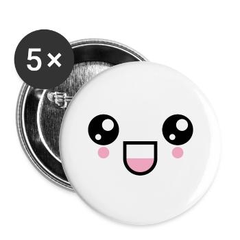 Kawaii Lachgesicht Augen Gesicht Emoji Emoticon - Buttons klein 25 mm (5er Pack) - Weiß - Vorne