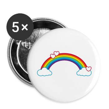 Rainbow Love Hearts Clouds Happily In Love - Buttons small 1''/25 mm (5-pack) - white - Front