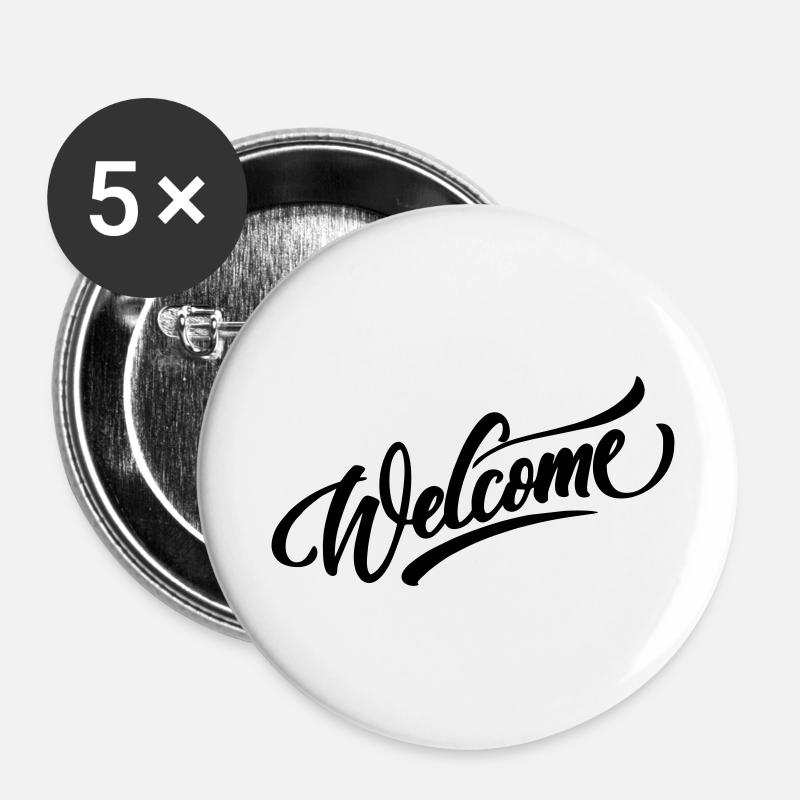 welcome - Buttons klein 25 mm (5er Pack) - Weiß