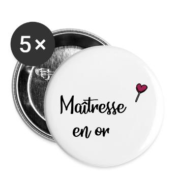 Maitresse en or - Lot de 5 petits badges (25 mm) - blanc - Devant