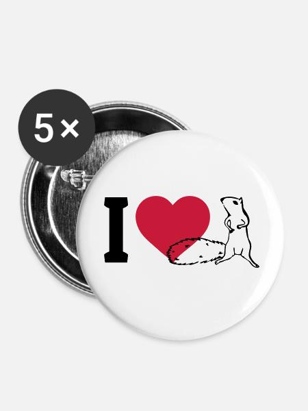 I love Eichhörnchen - Buttons klein 25 mm (5er Pack) - Weiß
