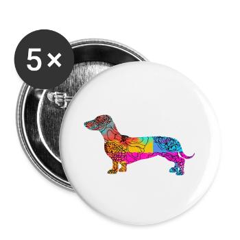 Teckel Dachshund Flowers - Lot de 5 petits badges (25 mm) - blanc - Devant