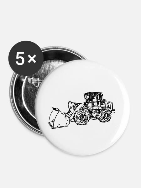 Radlader wheel loader schwarz - Buttons klein 25 mm (5er Pack) - Weiß