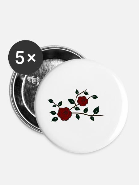 Rosenzweig mit Blüten - Buttons klein 25 mm (5er Pack) - Weiß