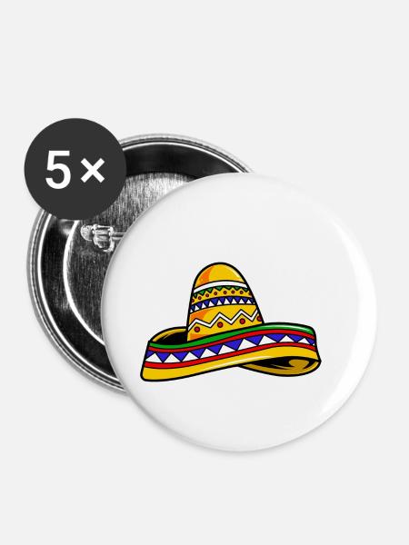 Cartoon Sombrero - Buttons klein 25 mm (5er Pack) - Weiß