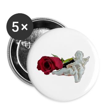 Rose et ange - Lot de 5 petits badges (25 mm) - blanc - Devant