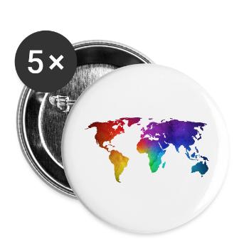 Weltkarte/Globe-Design mit funky RegenbogenFarbe - Buttons klein 25 mm (5er Pack) - Weiß - Vorne