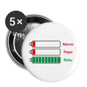 Battery Motif - Baby Exhausted Mom and Dad - Buttons small 1''/25 mm (5-pack) - white - Front