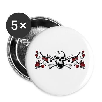 Totenkopf Rosenornament Skull-Rose - Buttons klein 25 mm (5er Pack) - Weiß - Vorne
