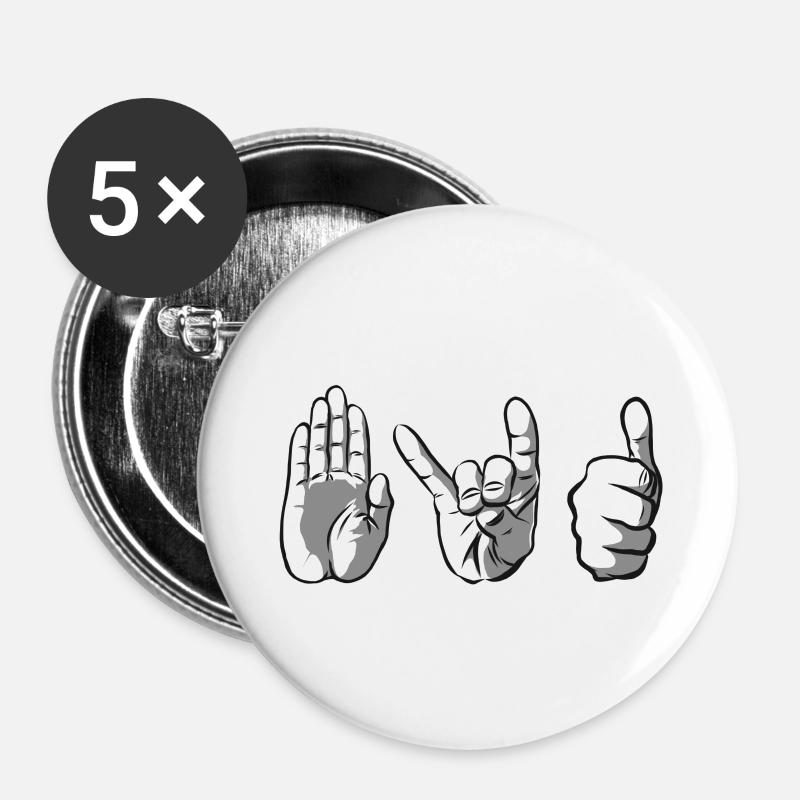 La main-talk-show pour le silence - Lot de 5 petits badges (25 mm) - blanc