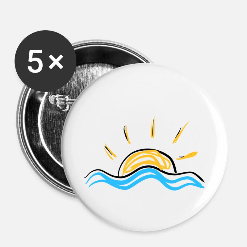 Soleil Mer - Lot de 5 petits badges (25 mm) - blanc