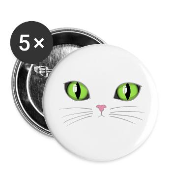Cat green eyes - Buttons small 1''/25 mm (5-pack) - white - Front