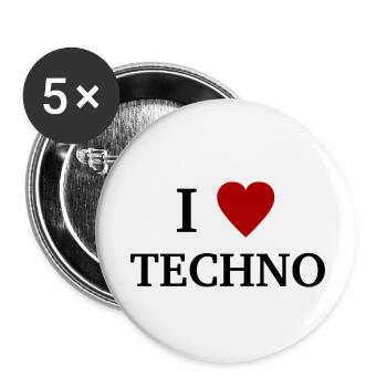 I Love Techno - Ich liebe Technomusik - Buttons klein 25 mm (5er Pack) - Weiß - Vorne