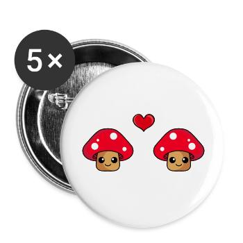 Pilz Paar Liebe Comic - Buttons klein 25 mm (5er Pack) - Weiß - Vorne