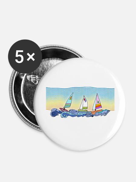 Segelboote - Buttons klein 25 mm (5er Pack) - Weiß
